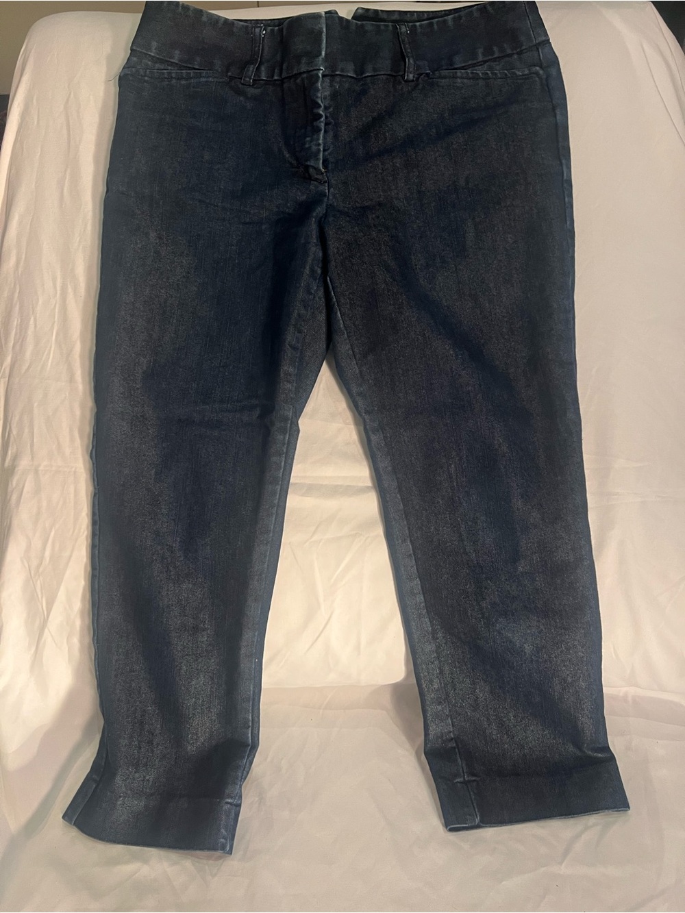 Express Y2K Coated Cropped Pants Size 2 Dark Blue Waxed Capri Jeans